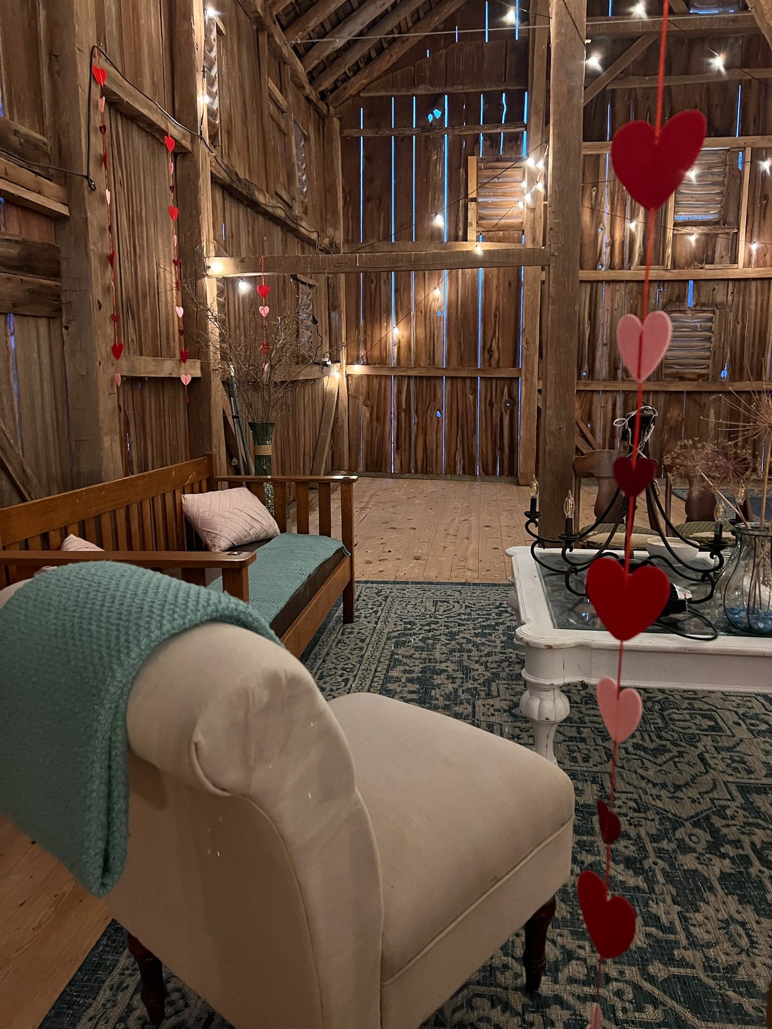 Barn interior with lights